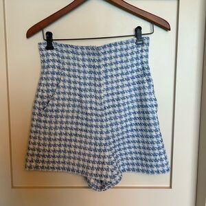 ZARA Tweed High waisted shorts - Blue/white S